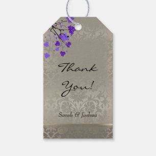 Étiquettes-cadeau Beau violet floral & Argent antique Damask