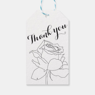 Étiquettes-cadeau Beauté Intemporelle : Dessin de Rose Noir et Blanc