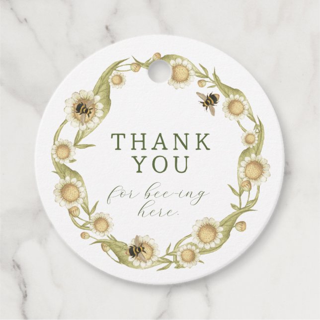 Étiquettes Cadeau Bébé à Bee Daisy Fleur sauvage (Devant)