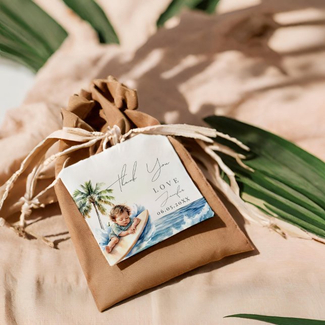 Étiquettes Cadeau Bébé à bord, Baby shower de surf (Créateur téléchargé)