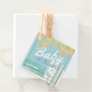 Étiquettes Cadeau Bébé à Bord Garçon de Surf sur la Plage Baby Showe