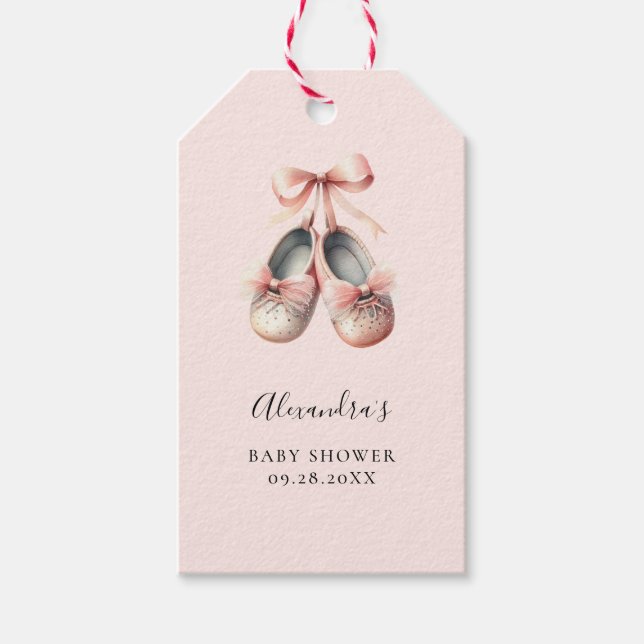 Étiquettes-cadeau Bébé Ballerina Chaussures Bow rose Or fille Douche (Devant)