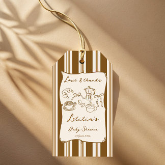 Étiquettes-cadeau Bébé brasse des rayures rétro café baby shower 