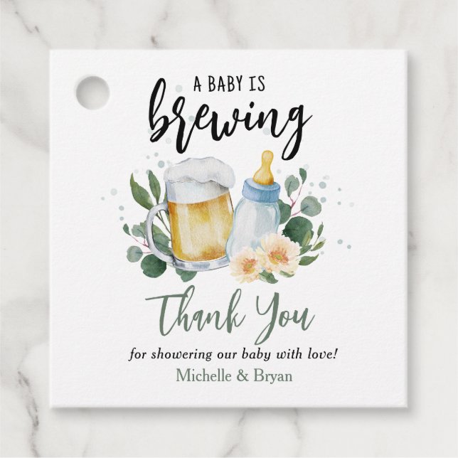 Étiquettes Cadeau Bébé brasse du Merci de Baby shower vert (Devant)