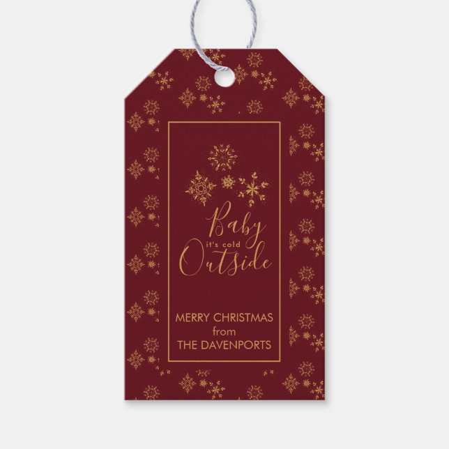 Étiquettes-cadeau Bébé c'est froid dehors Golden Snowflakes (Devant)
