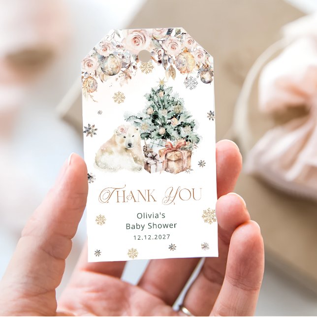 Étiquettes-cadeau Bébé c'est froid dehors Ours Baby shower Merci (Créateur téléchargé)