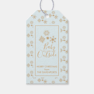 Étiquettes-cadeau Bébé, c'est froid dehors Snowflakes or sur Blue