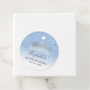 Étiquettes Cadeau Bébé clair argent Bleu Roses élégant Quinceanera