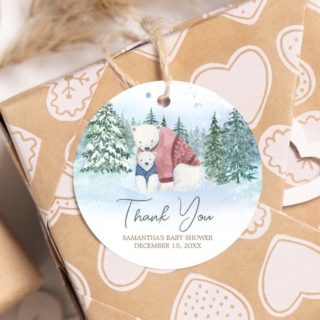 Étiquettes Cadeau Bébé d'hiver Il fait froid dehors Baby shower rond (Winter Baby Shower Favor Tags)