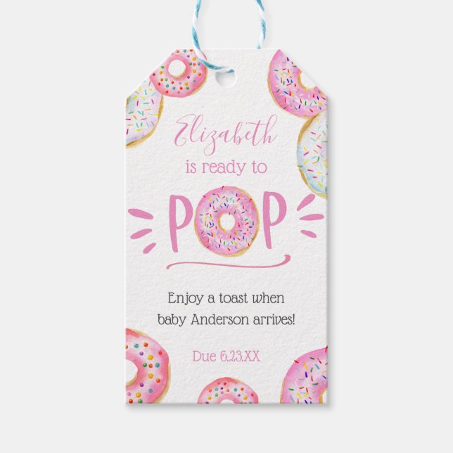 Étiquettes-cadeau Bébé Donut Rose Pop it When She Pops (Devant)