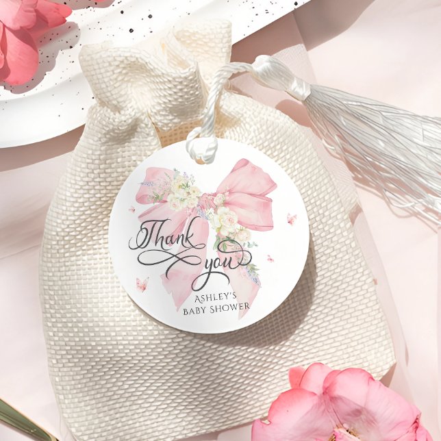 Étiquettes Cadeau Bébé en Baby shower Merci rose en fleur (Créateur téléchargé)