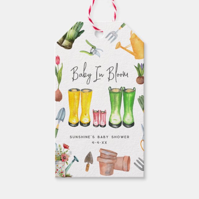 Étiquettes-cadeau Bébé En Fleur Botte De Pluie Rose Jardinage (Devant)