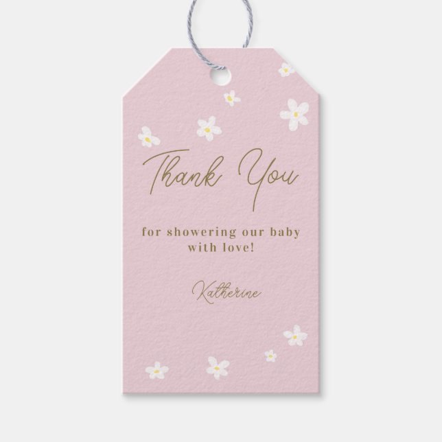 Étiquettes-cadeau Bébé en Fleur Daisy Printemps Boho rose Fille Douc (Devant)