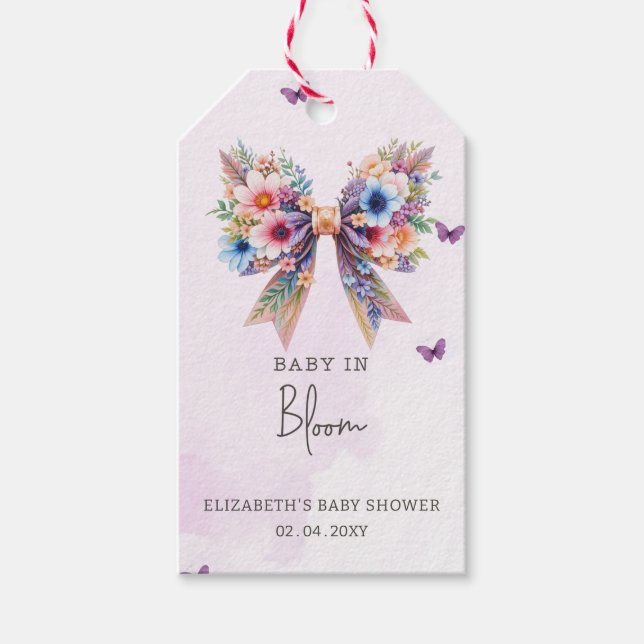 Étiquettes-cadeau Bébé en fleur Fleur sauvage Bow Girl Baby shower (Devant)