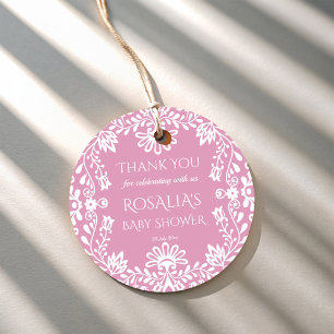 Étiquettes Cadeau Bébé en fleur rose poussiéreux baby shower mexicai