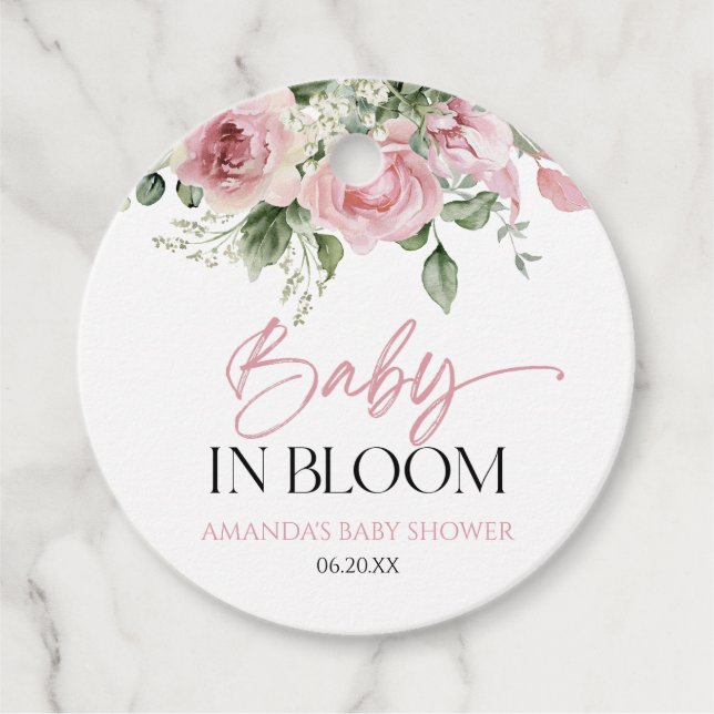 Étiquettes Cadeau Bébé En Fleur Rose Rose Baby shower Floral (Devant)