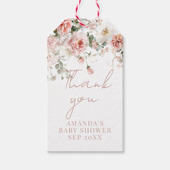 Étiquettes-cadeau Bébé en Fleur Roses roses roses Florales Fille Bab (Devant)