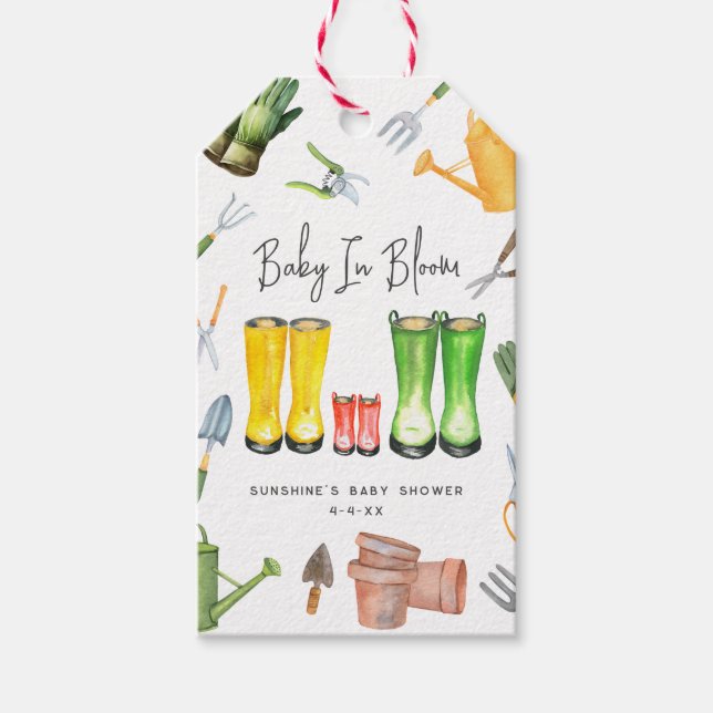 Étiquettes-cadeau Bébé En Fleur Rouge Pluie Bottes Jardinage (Devant)