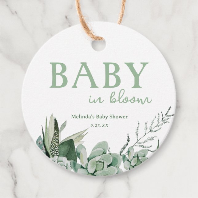 Étiquettes Cadeau Bébé en fleur Succulent (Devant)