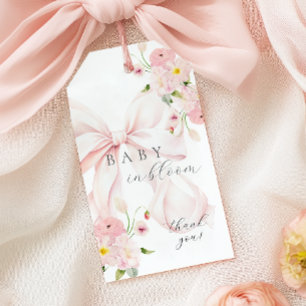 Étiquettes-cadeau Bébé en fleurs à ruban rose