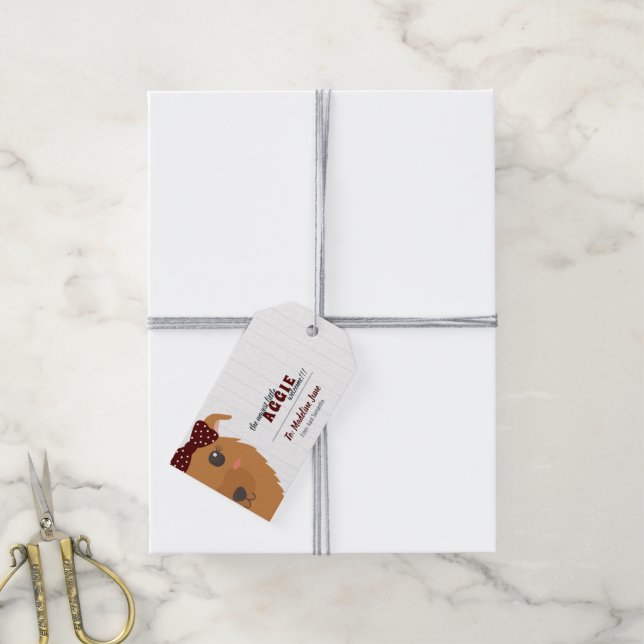 Étiquettes-cadeau Bébé Fille Chien Marron (Avec de la ficelle)