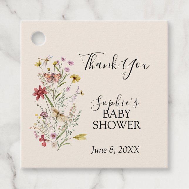 Étiquettes Cadeau Bébé Fleur sauvage Whimsical En Fleur (Devant)