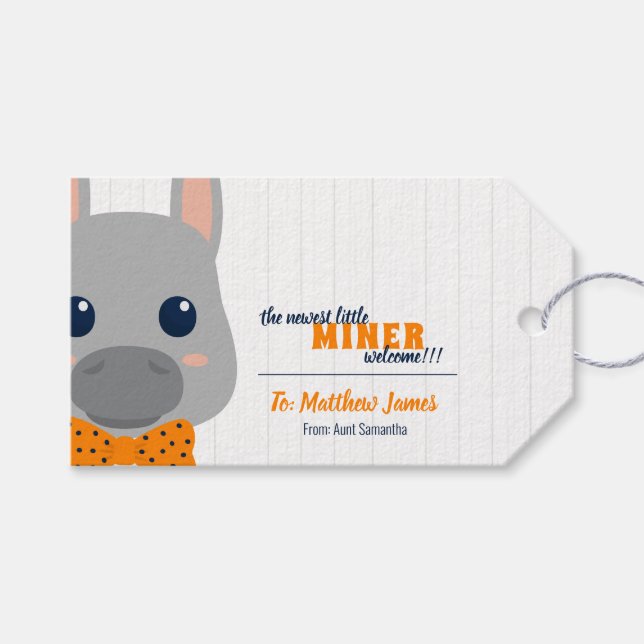 Étiquettes-cadeau Bébé Garçon Orange Donkey (Devant (Horizontal))