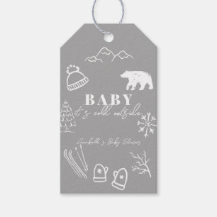 Étiquettes-cadeau Bébé gris Il fait froid dehors Baby Shower Merci