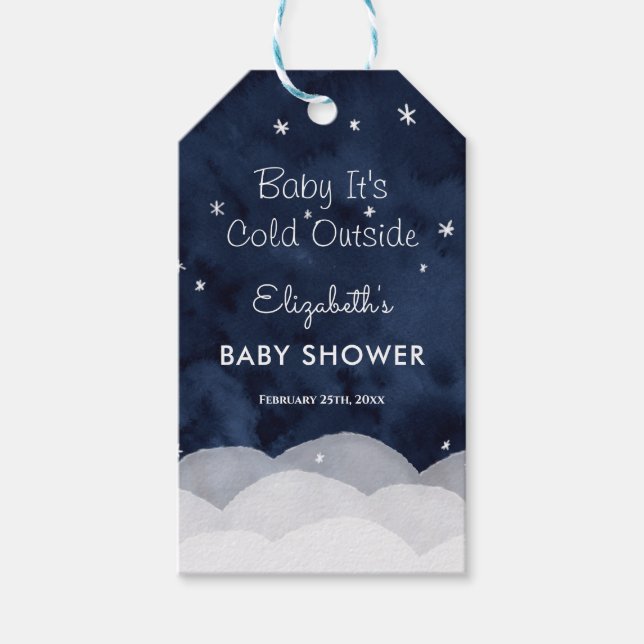 Étiquettes-cadeau Bébé Il fait froid dehors Baby shower lunaire (Devant)