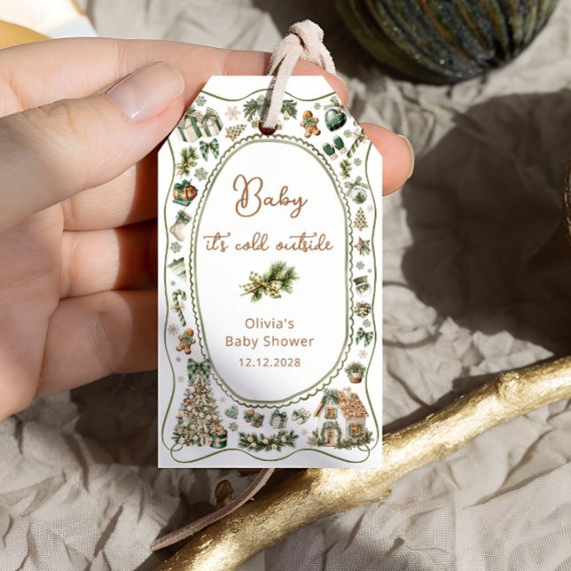 Étiquettes-cadeau Bébé Il fait froid dehors Baby shower Merci (Créateur téléchargé)
