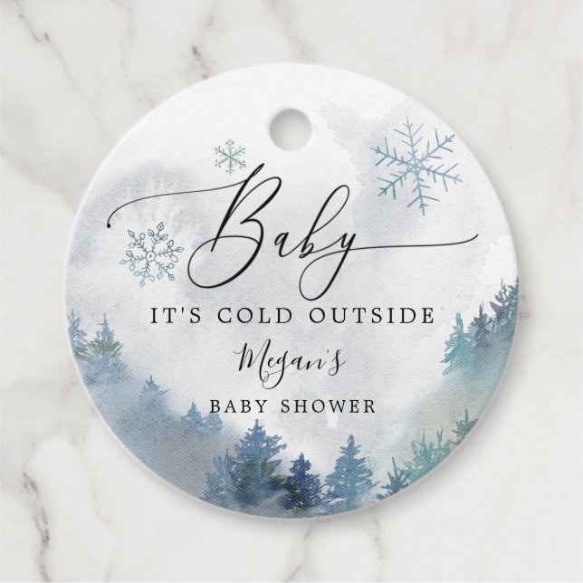 Étiquettes Cadeau Bébé Il fait froid dehors Bleu Douche d'hiver (Devant)
