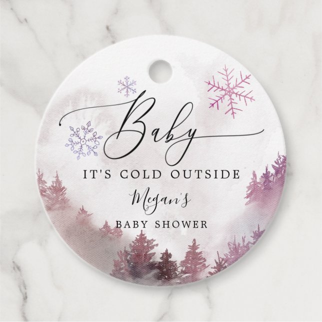 Étiquettes Cadeau Bébé Il fait froid dehors rose douche d'hiver (Devant)
