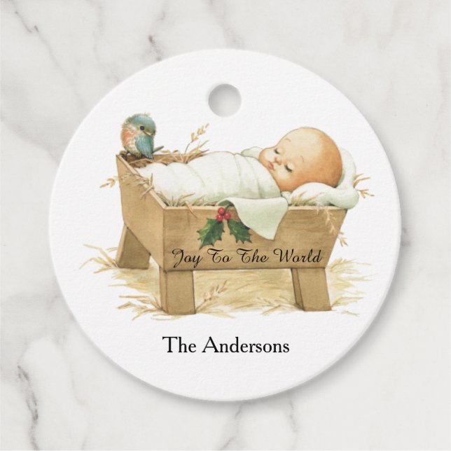 Étiquettes Cadeau Bébé Jésus En Manger Favoriser Balise (Devant)