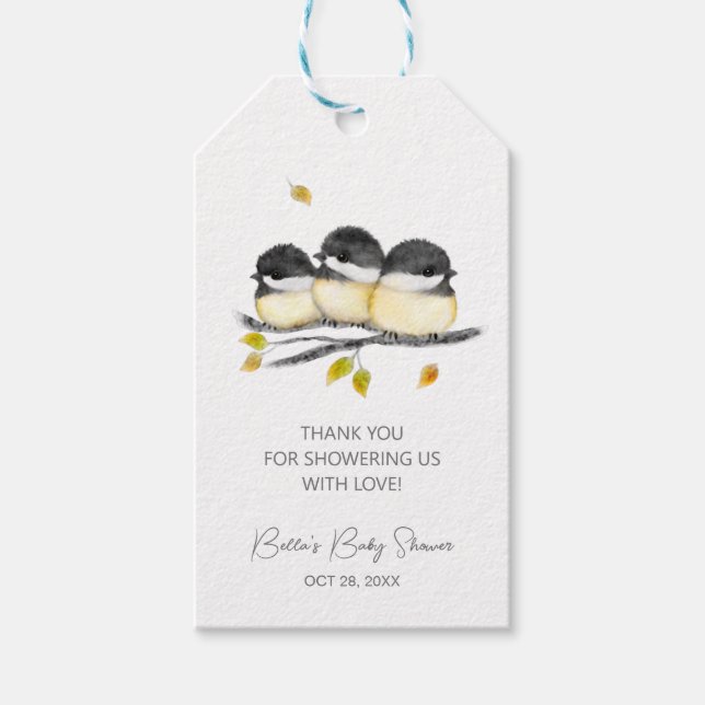 Étiquettes-cadeau Bébé mignon Baby shower de poussettes d'oiseaux (Devant)
