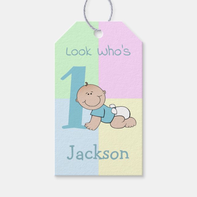 Étiquettes-cadeau Bébé mignon Cartoon 1er anniversaire (Devant)