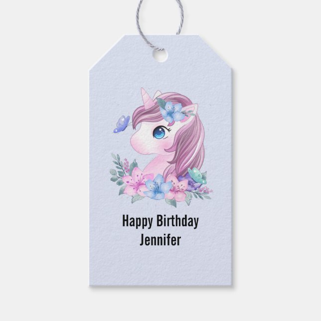 Étiquettes-cadeau Bébé mignon et magique Unicorn Aquarelle Anniversa (Devant)