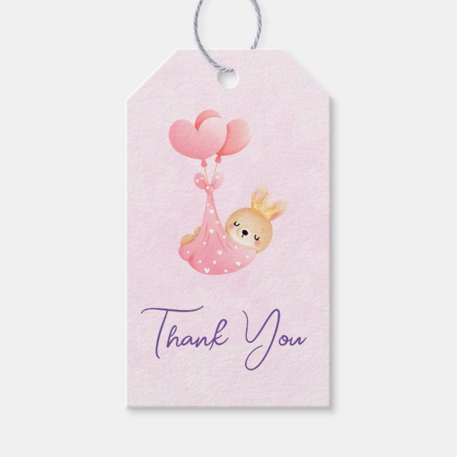 Étiquettes-cadeau Bébé mignon lapin dans une couverture de coeur Mer (Devant)