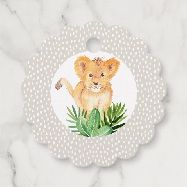 Étiquettes Cadeau Bébé mignon Lion Jungle Merci Anniversaire Favoris (Dos)