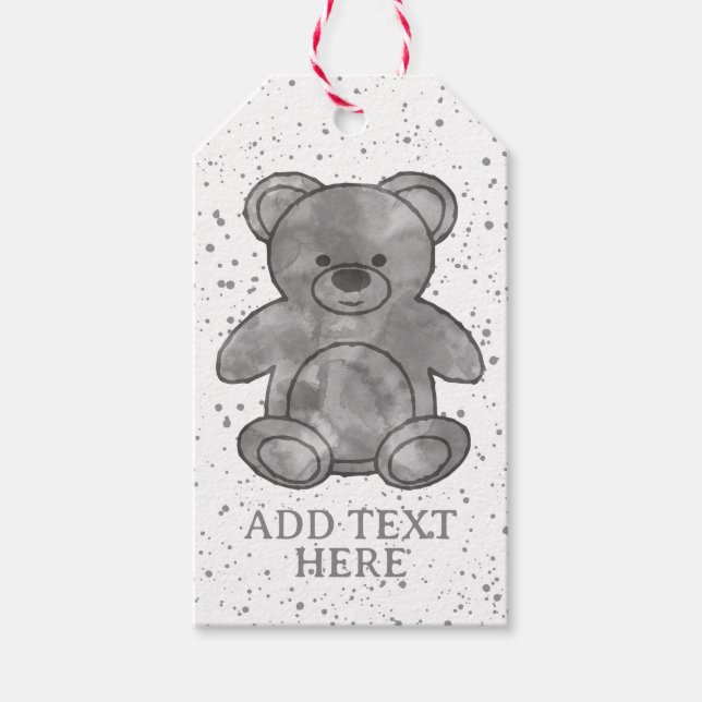 Étiquettes-cadeau Bébé mignon Ours en noir et blanc Texte personnali (Devant)