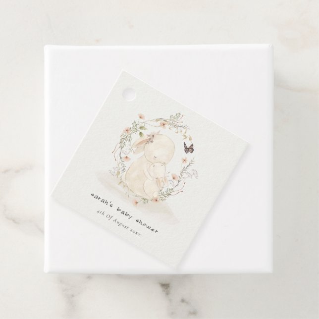Étiquettes Cadeau Bébé mou Mum Lapin Floral Baby shower de couronne (En situation)