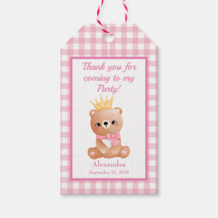 Étiquettes-cadeau Bébé Ours rose En vichy