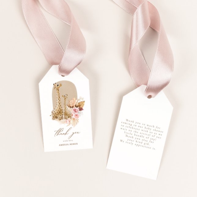 Étiquettes-cadeau Bébé Pampas Rose Baby shower en laiton de la giraf (Créateur téléchargé)