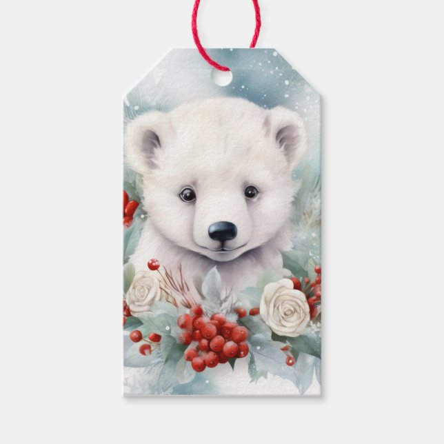 Étiquettes-cadeau Bébé Polar Ours Cub Cadeau de Noël Cadeau (Devant)