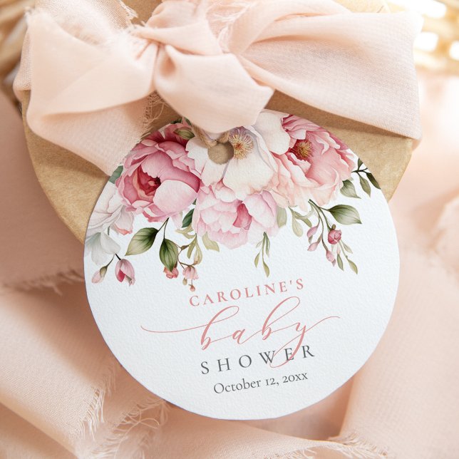 Étiquettes Cadeau Bébé rose Floral En Fleur Baby shower Fille (Créateur téléchargé)