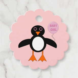Étiquettes Cadeau Bébé rose mignon fille Baby shower de pingouin per