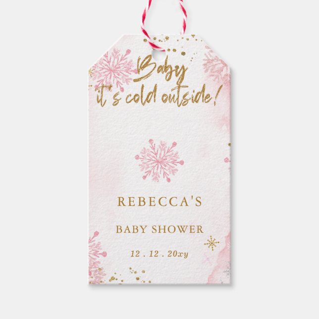 Étiquettes-cadeau Bébé rose son Baby shower d'hiver froid à l'extéri (Devant)