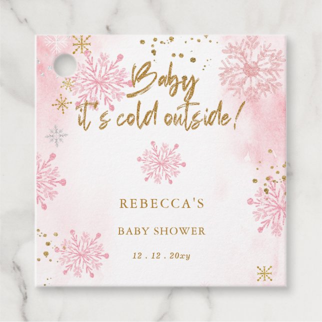 Étiquettes Cadeau Bébé rose son Baby shower d'hiver froid à l'extéri (Devant)
