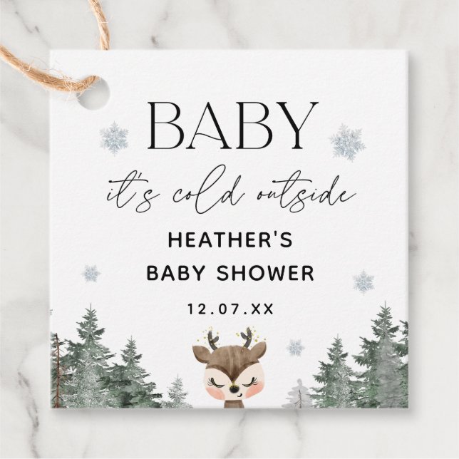 Étiquettes Cadeau Bébé son Baby shower froid à l'extérieur de l'hive (Devant)