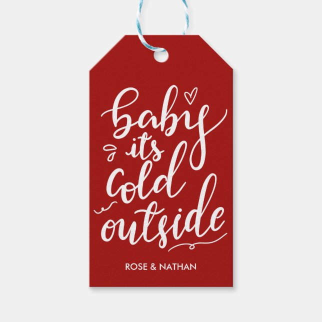 Étiquettes-cadeau Bébé son froid dehors manuscrit blanc Script (Devant)