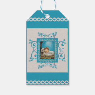 Étiquettes-cadeau Bébé vintage Jésus dans Manger avec l'agneau